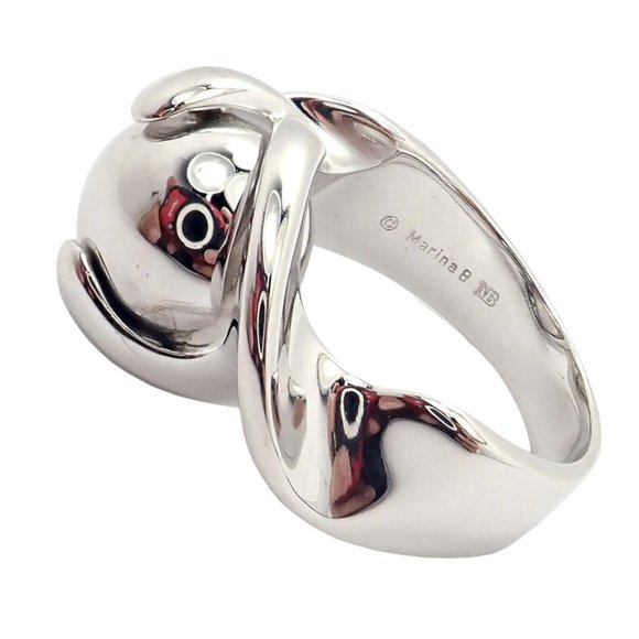 Authentic! Marina B 18k White Gold Rolling Ball Globe Ring Sz 7 - Picture 9 of 9